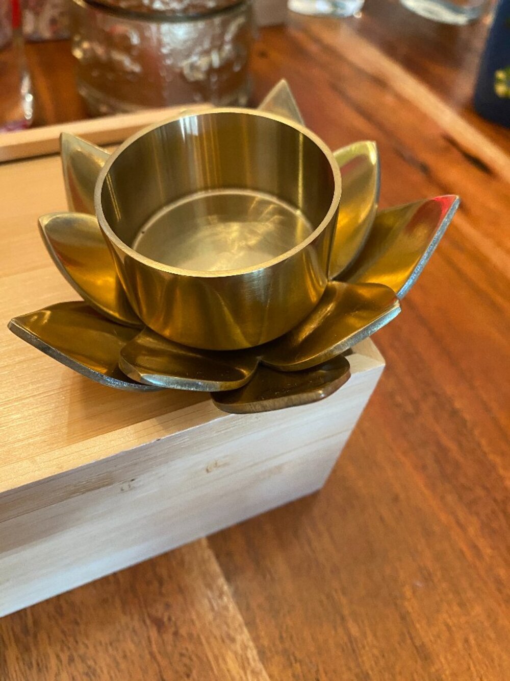 Vintage Solid Brass Lotus Flower Candle Holder Tealight Votive Hollywood Regenc